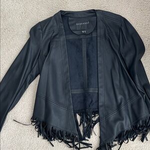 Bernardo Faux Leather Fringe Jacket